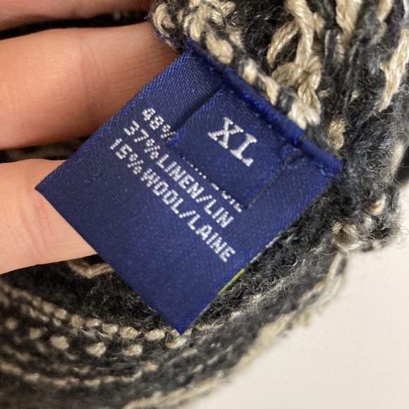 Vintage Ralph Lauren Sweater Vest Womens Medium Large Silk Linen Gray Tan Aztec - Picture 9 of 12